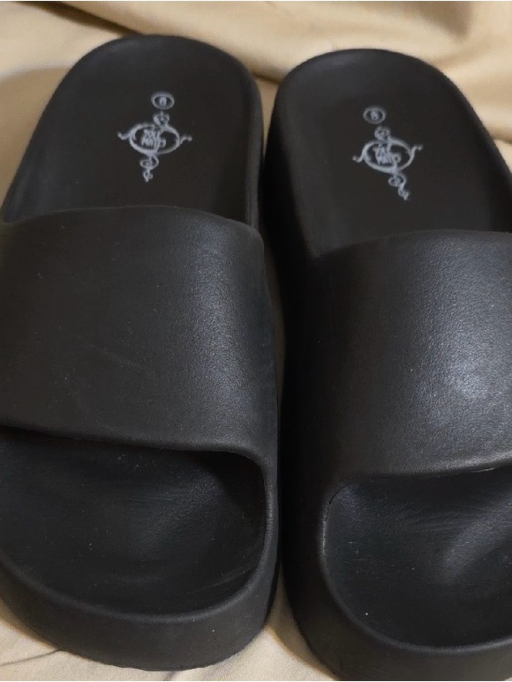 Women's Black Slide Sandals with Wide Strap and Cushioned Sole
